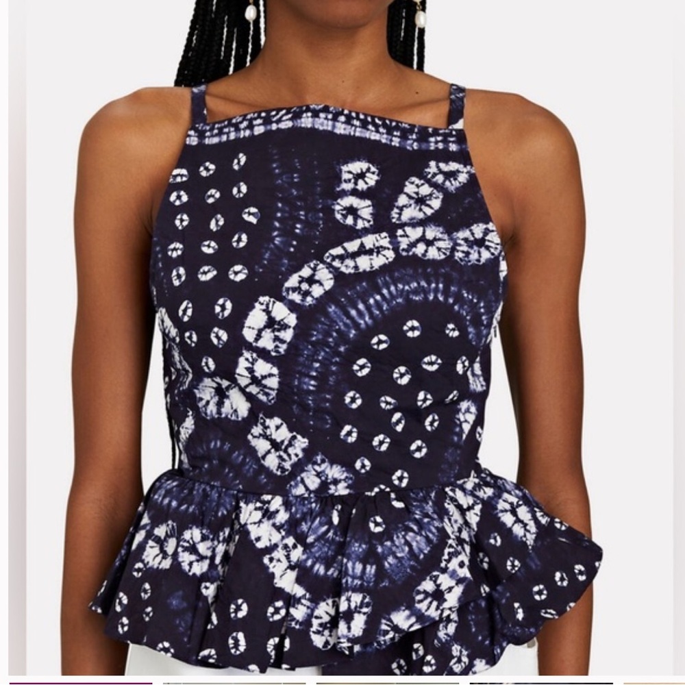 Ulla Johnson Navy and White Tie-Dye Peplum Camisole. Size 2